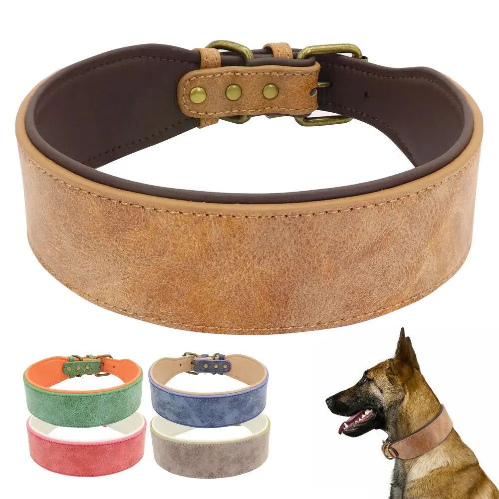 Wide Leather Dog Collar Padded Pet Collars Dog Collar for Medium Large Dogs Pitbull Bulldog German Shepherd 2XL Mio pet store